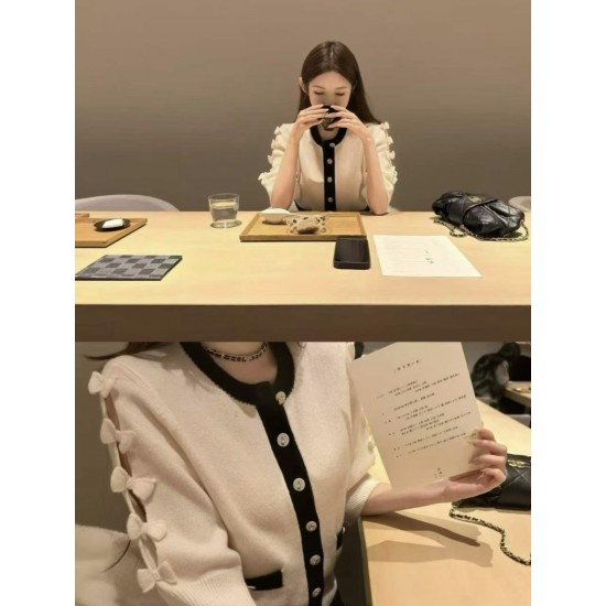 Chanel 26K Métiers d’Art Cashmere Knit Cardigan | Bow Sleeve Short-Sleeve Cardigan