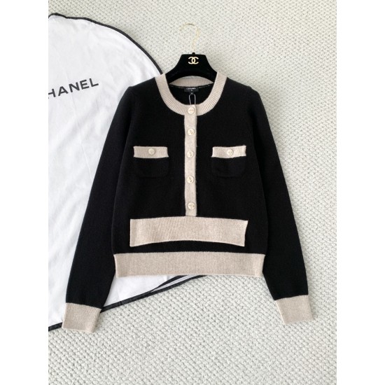 Chanel 26K Métiers d’Art Cashmere Black Knit Cardigan | Layered Look Bow Button Cardigan