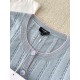 Chanel 2025 Striped Fringe Bell Sleeve Cardigan  Blue Knit Sweater