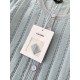 Chanel 2025 Striped Fringe Bell Sleeve Cardigan  Blue Knit Sweater