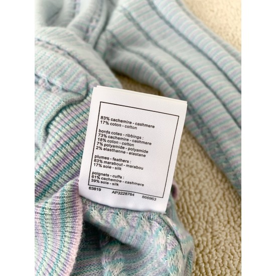 Chanel 2025 Striped Fringe Bell Sleeve Cardigan  Blue Knit Sweater