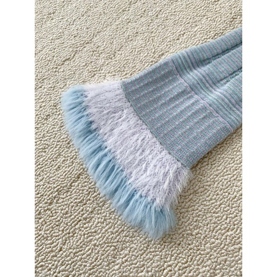 Chanel 2025 Striped Fringe Bell Sleeve Cardigan  Blue Knit Sweater