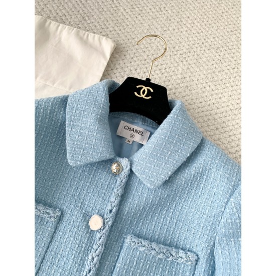 Chanel 25B Métiers d’Art Light Blue Wool Coat | Silk Lining Jacket