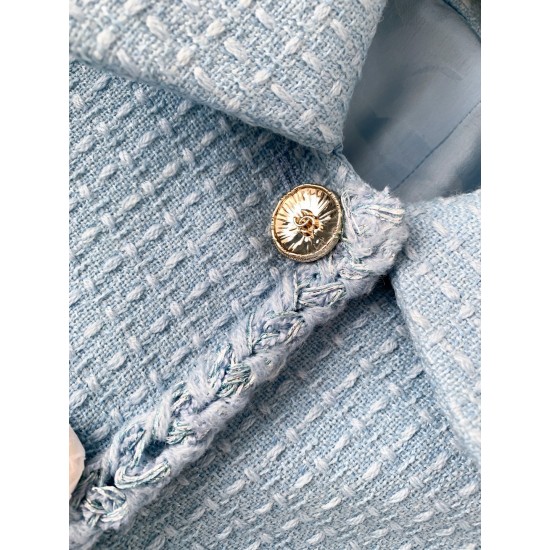 Chanel 25B Métiers d’Art Light Blue Wool Coat | Silk Lining Jacket