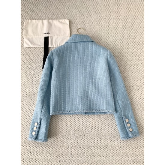 Chanel 25B Métiers d’Art Light Blue Wool Coat | Silk Lining Jacket