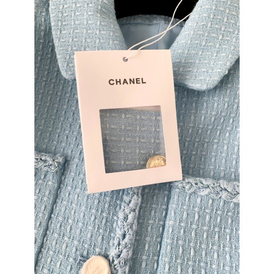 Chanel 25B Métiers d’Art Light Blue Wool Coat | Silk Lining Jacket