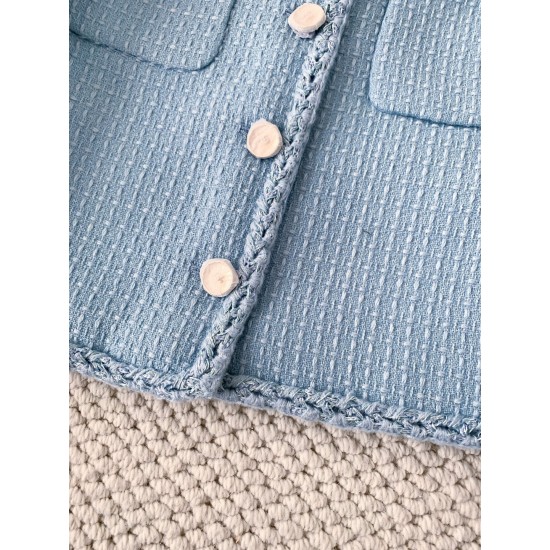 Chanel 25B Métiers d’Art Light Blue Wool Coat | Silk Lining Jacket
