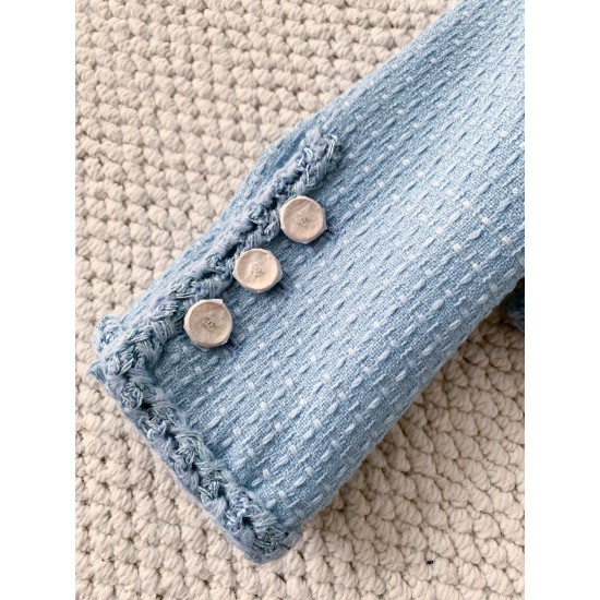 Chanel 25B Métiers d’Art Light Blue Wool Coat | Silk Lining Jacket