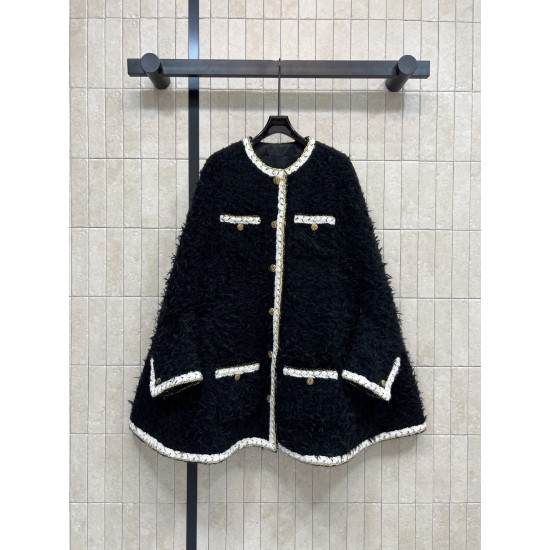 Chanel 25K Métiers d’Art Black Velvet Cape Jacket | Gold Trim Statement Coat