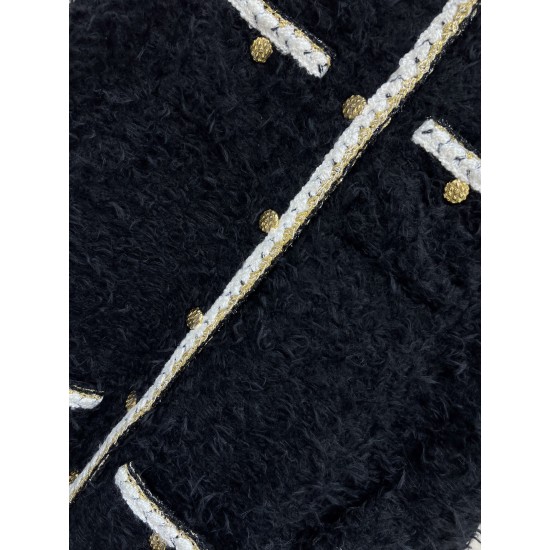 Chanel 25K Métiers d’Art Black Velvet Cape Jacket | Gold Trim Statement Coat