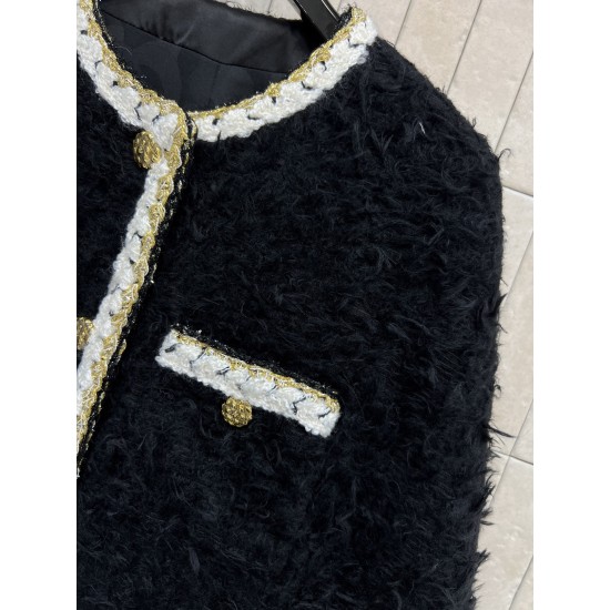 Chanel 25K Métiers d’Art Black Velvet Cape Jacket | Gold Trim Statement Coat