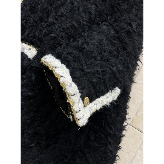 Chanel 25K Métiers d’Art Black Velvet Cape Jacket | Gold Trim Statement Coat