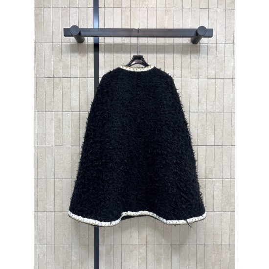 Chanel 25K Métiers d’Art Black Velvet Cape Jacket | Gold Trim Statement Coat