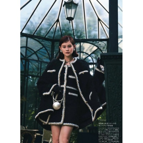 Chanel 25K Métiers d’Art Black Velvet Cape Jacket | Gold Trim Statement Coat