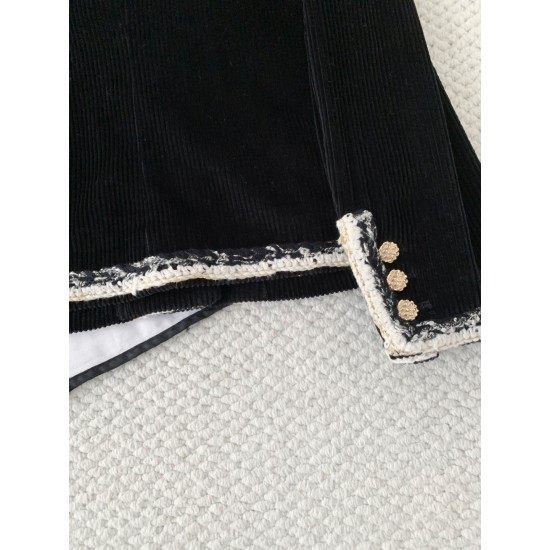 Chanel 25K Métiers d’Art Corduroy Jacket | Black Striped Jacket with Tweed Trim