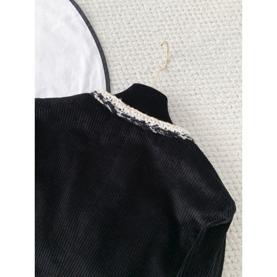 Chanel 25K Métiers d’Art Corduroy Jacket | Black Striped Jacket with Tweed Trim