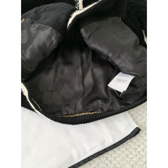 Chanel 25K Métiers d’Art Corduroy Jacket | Black Striped Jacket with Tweed Trim