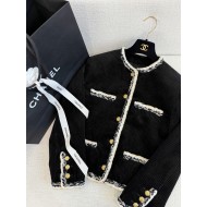 Chanel 25K Métiers d’Art Corduroy Jacket | Black Striped Jacket with Tweed Trim