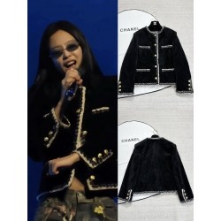 Chanel 25K Métiers d’Art Corduroy Jacket | Black Striped Jacket with Tweed Trim