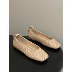 BV Charlotte Woven Ballet Flats - Retro Old Money Shoes- Beige