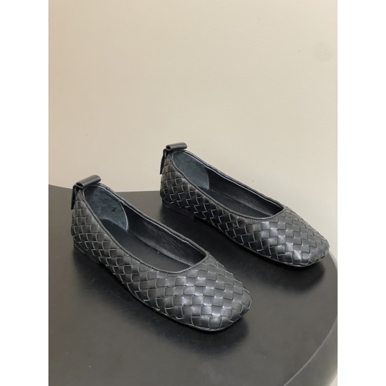 BV Charlotte Woven Ballet Flats - Retro Old Money Shoes- Black
