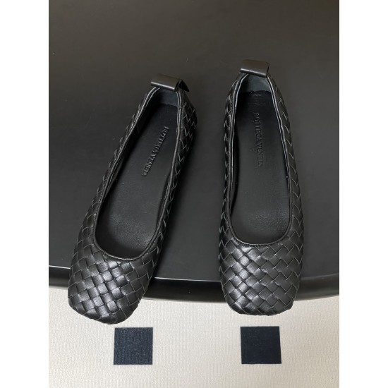 BV Charlotte Woven Ballet Flats - Retro Old Money Shoes- Black