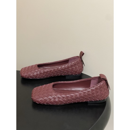 BV Charlotte Woven Ballet Flats - Retro Old Money Shoes- Burgundy