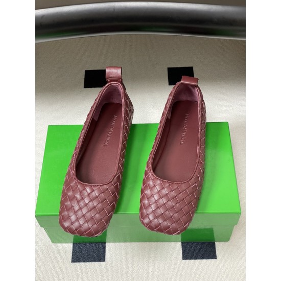 BV Charlotte Woven Ballet Flats - Retro Old Money Shoes- Burgundy