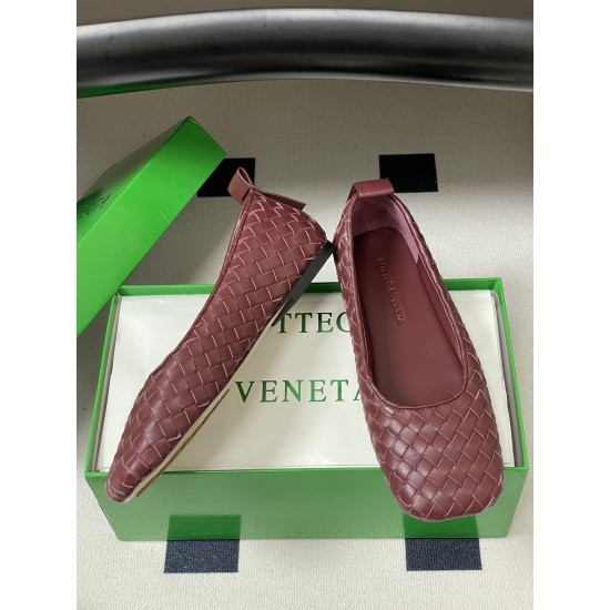 BV Charlotte Woven Ballet Flats - Retro Old Money Shoes- Burgundy