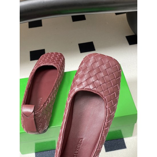 BV Charlotte Woven Ballet Flats - Retro Old Money Shoes- Burgundy
