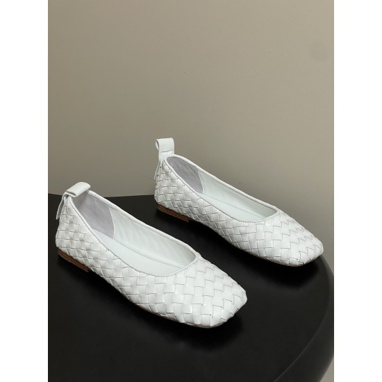 BV Charlotte Woven Ballet Flats - Retro Old Money Shoes- White