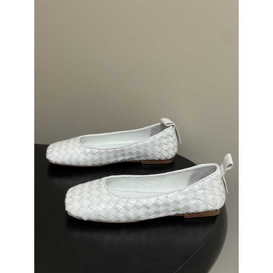 BV Charlotte Woven Ballet Flats - Retro Old Money Shoes- White