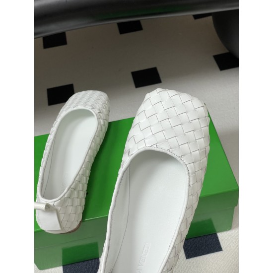 BV Charlotte Woven Ballet Flats - Retro Old Money Shoes- White
