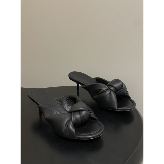 BV Cherry Knotted Leather Mules - Flat / 5cm / 9cm Heels - Black