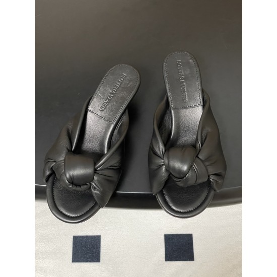 BV Cherry Knotted Leather Mules - Flat / 5cm / 9cm Heels - Black