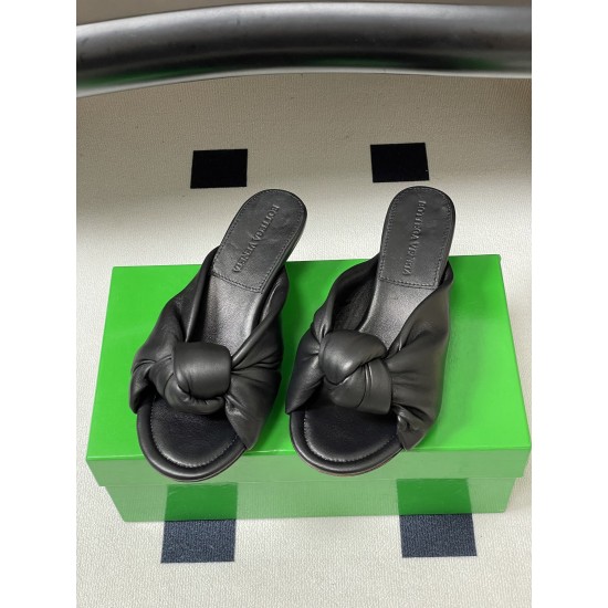 BV Cherry Knotted Leather Mules - Flat / 5cm / 9cm Heels - Black