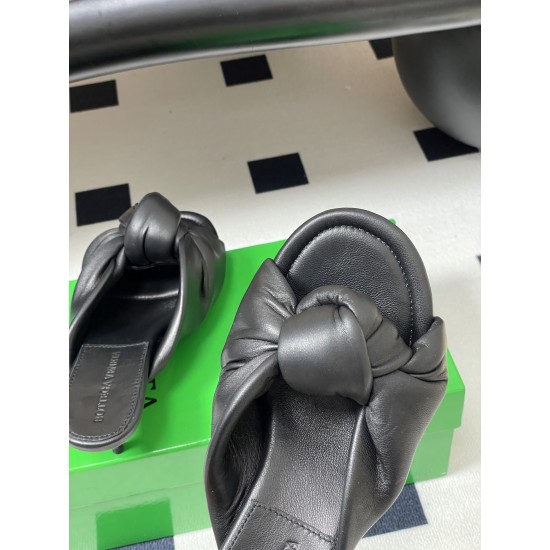BV Cherry Knotted Leather Mules - Flat / 5cm / 9cm Heels - Black