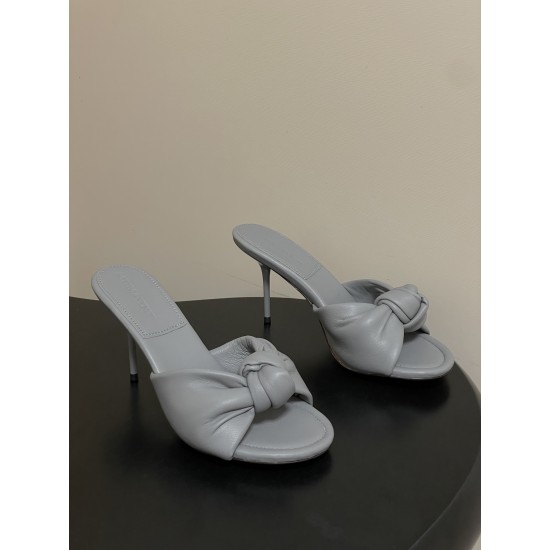 BV Cherry Knotted Leather Mules - Flat / 5cm / 9cm Heels - Grey