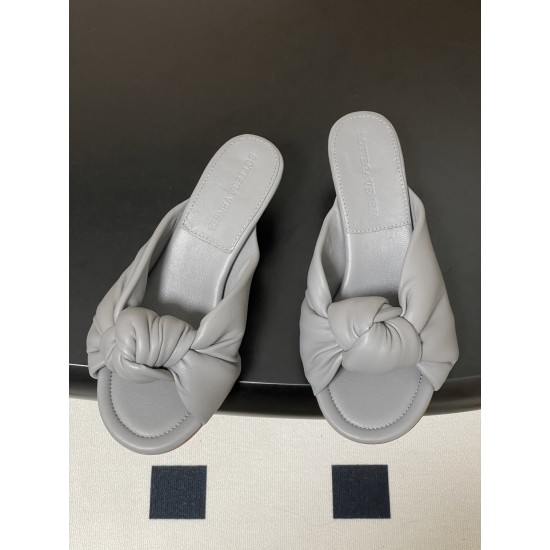 BV Cherry Knotted Leather Mules - Flat / 5cm / 9cm Heels - Grey