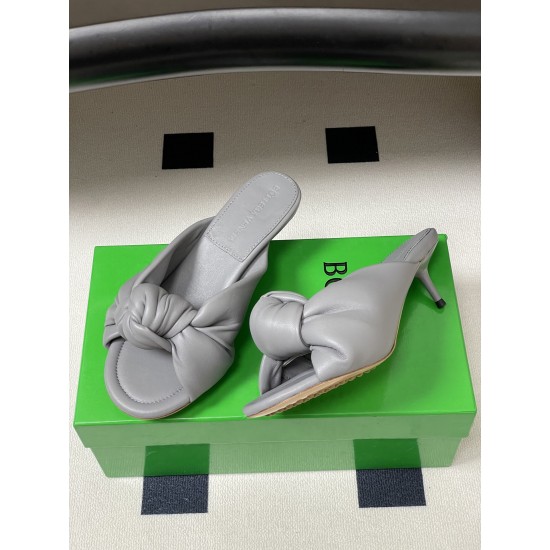 BV Cherry Knotted Leather Mules - Flat / 5cm / 9cm Heels - Grey