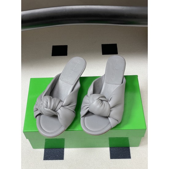 BV Cherry Knotted Leather Mules - Flat / 5cm / 9cm Heels - Grey