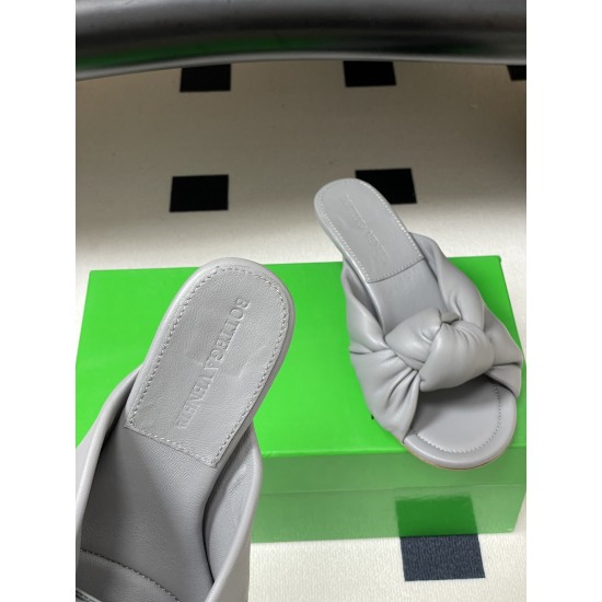 BV Cherry Knotted Leather Mules - Flat / 5cm / 9cm Heels - Grey
