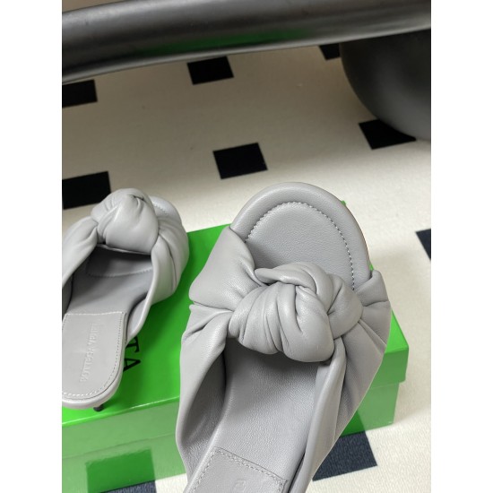 BV Cherry Knotted Leather Mules - Flat / 5cm / 9cm Heels - Grey