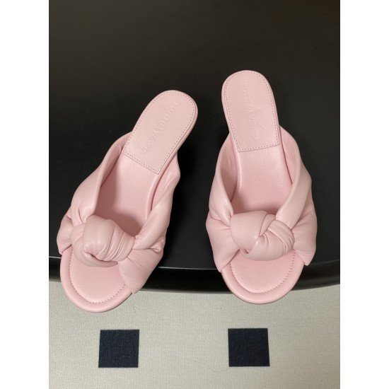 BV Cherry Knotted Leather Mules - Flat / 5cm / 9cm Heels - Pink