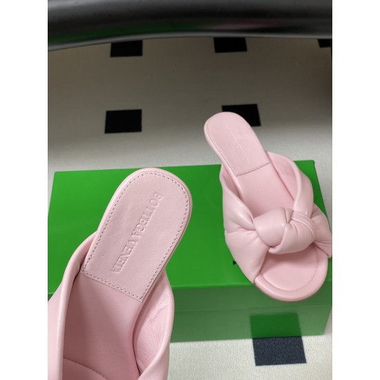 BV Cherry Knotted Leather Mules - Flat / 5cm / 9cm Heels - Pink