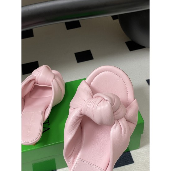 BV Cherry Knotted Leather Mules - Flat / 5cm / 9cm Heels - Pink