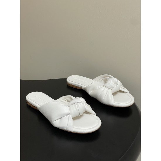 BV Cherry Knotted Leather Mules - Flat / 5cm / 9cm Heels - White
