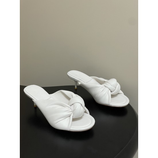 BV Cherry Knotted Leather Mules - Flat / 5cm / 9cm Heels - White