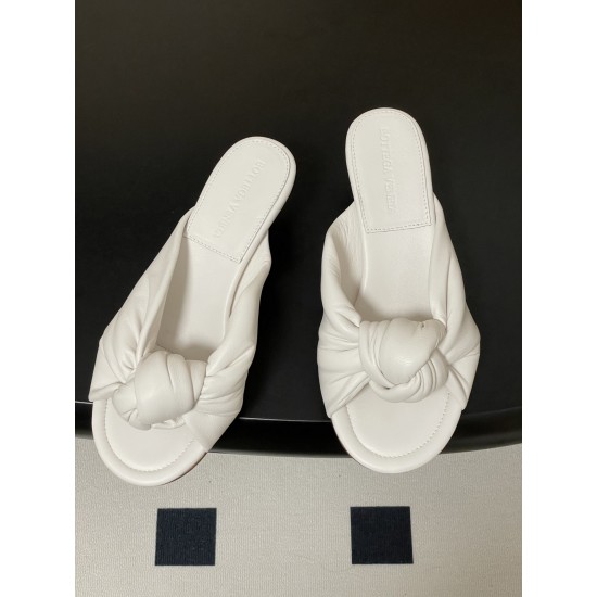 BV Cherry Knotted Leather Mules - Flat / 5cm / 9cm Heels - White