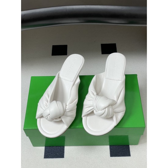 BV Cherry Knotted Leather Mules - Flat / 5cm / 9cm Heels - White